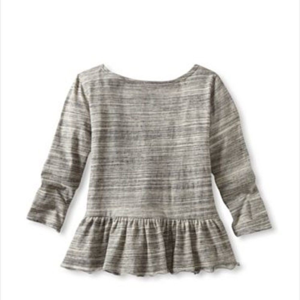 New Water+son Marseille Tunic Egg Stripe Gray Ruffle Hem Long Sleeve Top Blouse